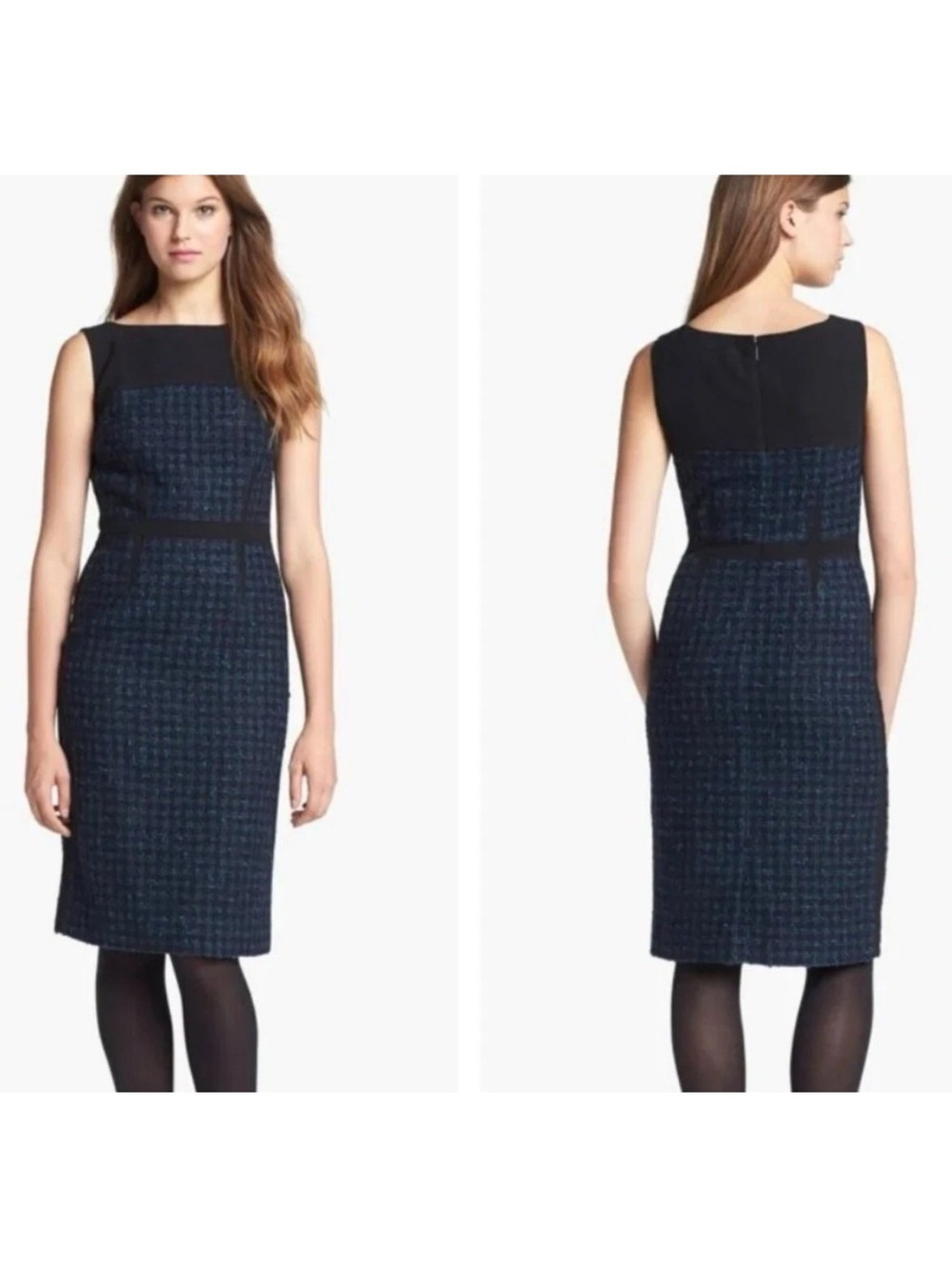 NWT TORY BURCH Navy Sloane Pencil Dress Plaid Tweed Sleeveless Size 12